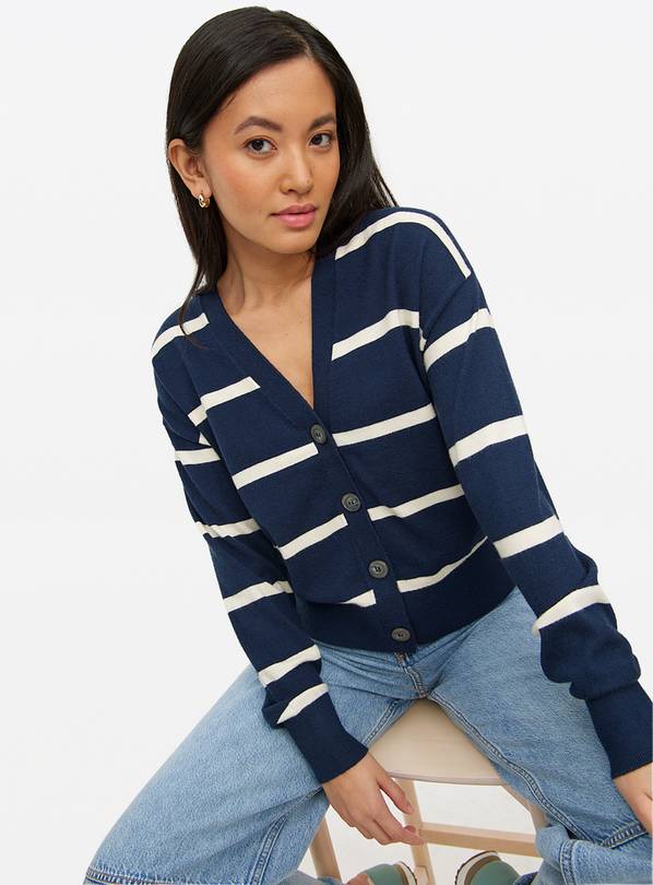 Navy Stripe Soft Touch Cropped Cardigan 16